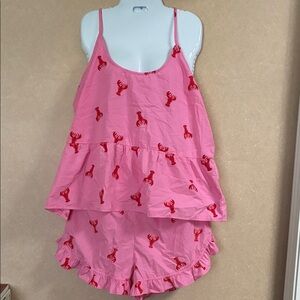 Charming Pink Lobster Print Women's Pajama Set
